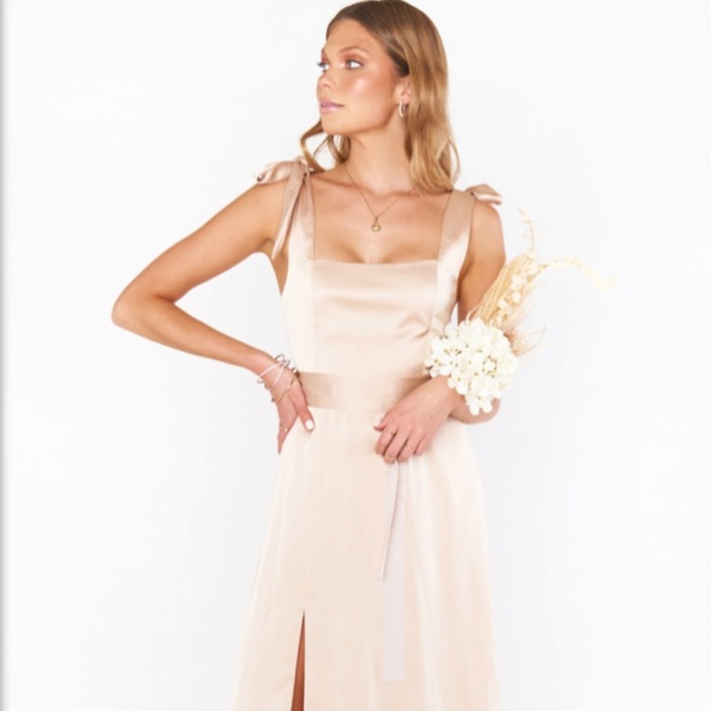 Show Me Your Mumu Claire Dress in Champagne Luxe Satin